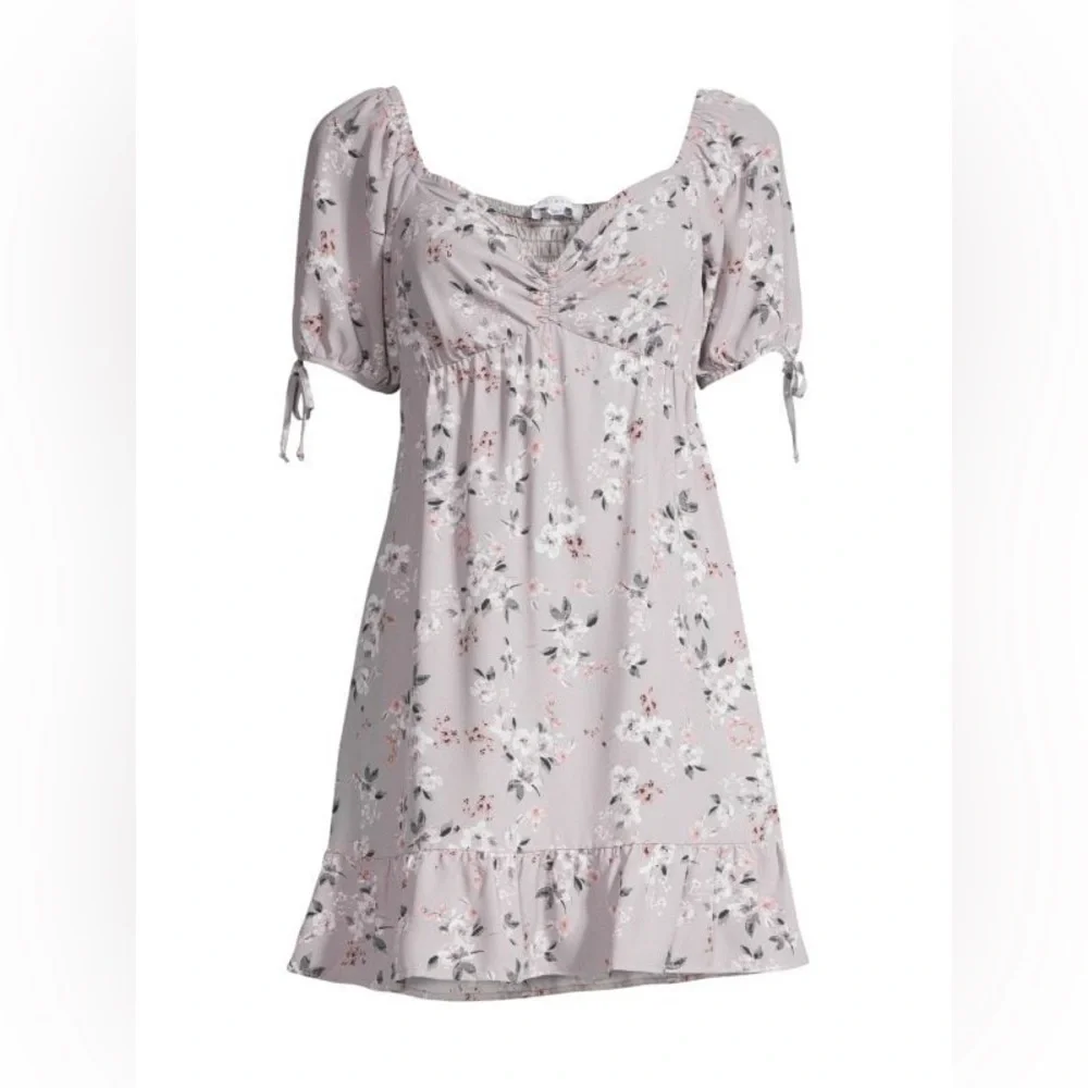 New Socialite Floral-Print Tie-Sleeve Mini Dress Lavender Size XS